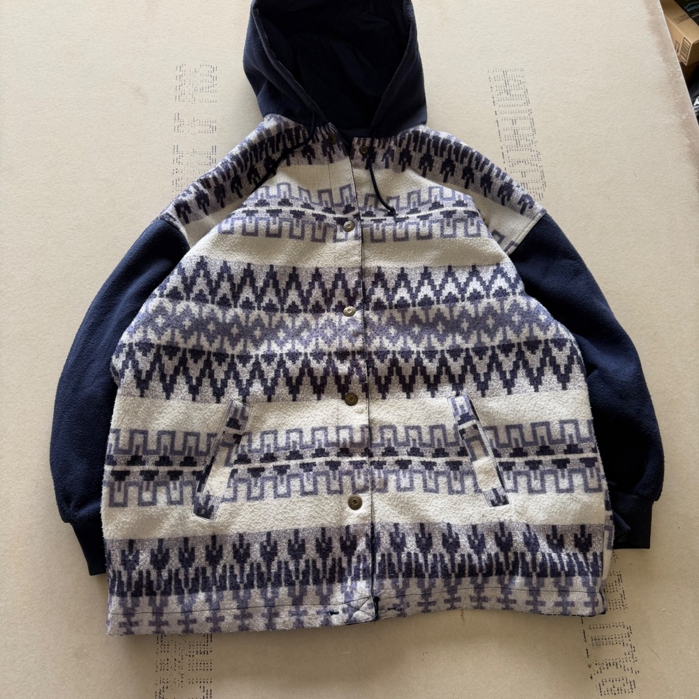 Vintage 80's Reversible Southwestern Fleece Hooded Jacket